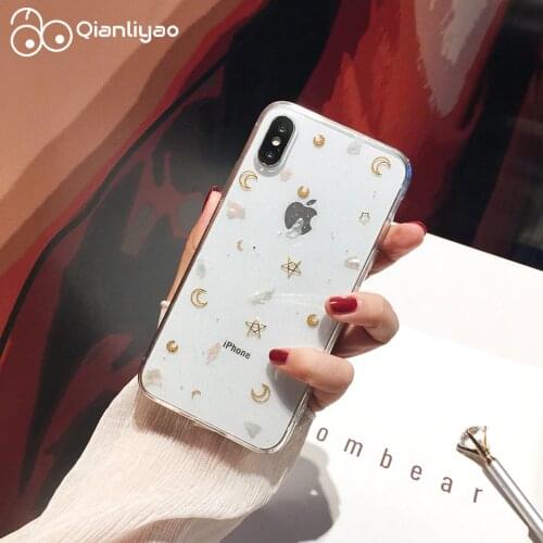 Qianliyao Glitter Cute Star Moon phone Cases for iphone X XR XS Max Case For iphone 6 6s 7 8 Plus 12 11 Pro Max Soft Back Cover