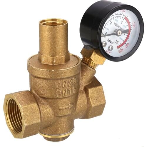 DN20 3/4" Brass Water Pressure Regulator PN 1.6 Pressure Reducer Reducing Valve with Gauge Meter for Hydraulic/Water Purifier