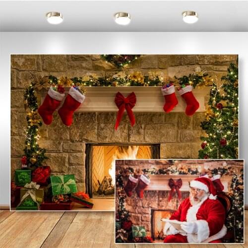 Christmas Photography Backdrops for Photographer Fireplace Christmas Tree Socks Photography Background Photophone Photozone