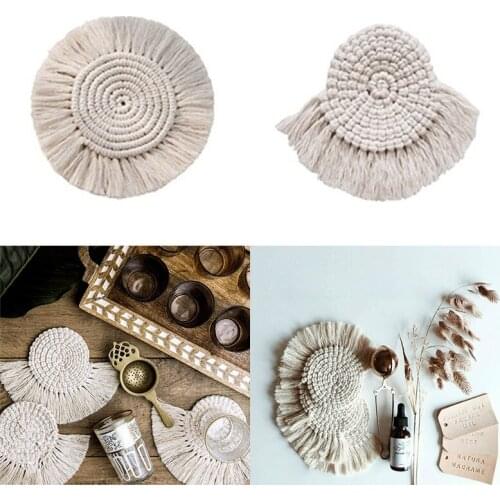 Hand-woven Nordic wind cord tassels round square heart-shaped non-slip thermal insulation bowl mat mat coasters