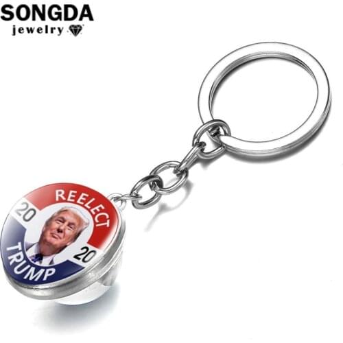 SONGDA High Grade Trump 2020 Keychain Keep America Great Donald for President USA Commemorate Double Sided Glass Ball Key Chain