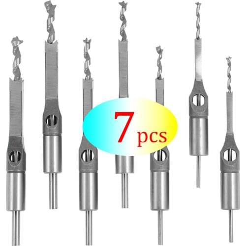 Hige quality 7pcs 1/4 to 1/2 Square Hole Drill Bit 45 Steel Mortising Drilling Woodworking Tools