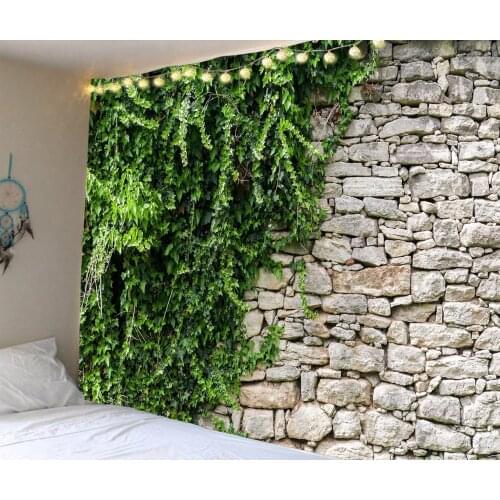 Landscape Curtain Green Tree Vine Living Room Bedroom Photo Curtains 3d Brick Print Blackout Curtain Ultra-thin Light Shading