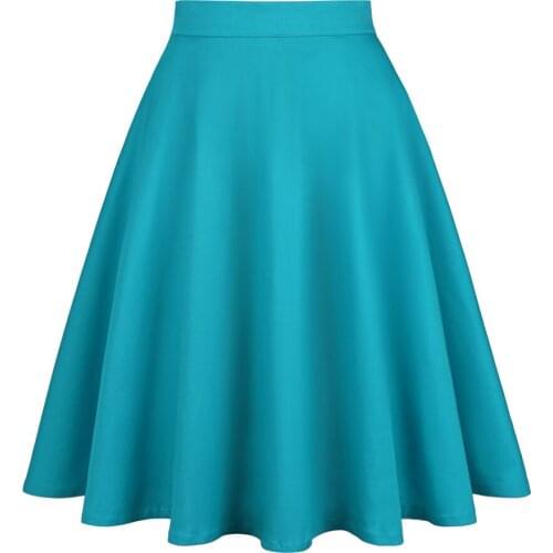 Vintage Hepburn Women Midi Skirt Pleated Blue Solid Jupe French Stylish 90s Aesthetics Bottom Clothes Casual Swing Chic Skirts
