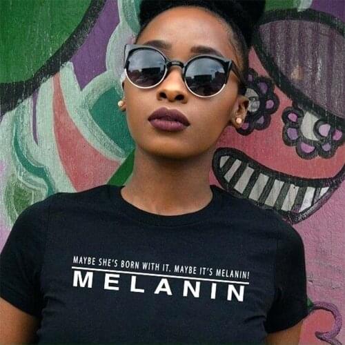 Maybe Its Melanin Shirt Funny Black Women Tees Short Sleeve Cotton Round Neck Tops Plus Size Black Culture Tees Harajuku Tops
