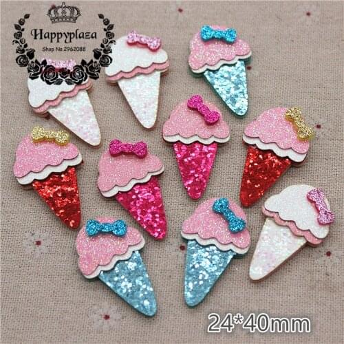 10pcs Lovely Non-woven Glitter Fabric Ice Cream Shape Applique Patches Accessories DIY Hair Clip Craft Decoration,24*40mm