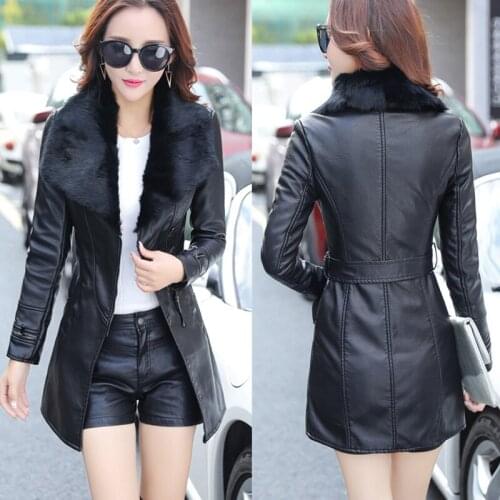 Faux Soft Leather Jackets HOT New Autumn Winter Women Pu Black Coat Long Thick Outerwear pimkie Plus Szie LX940