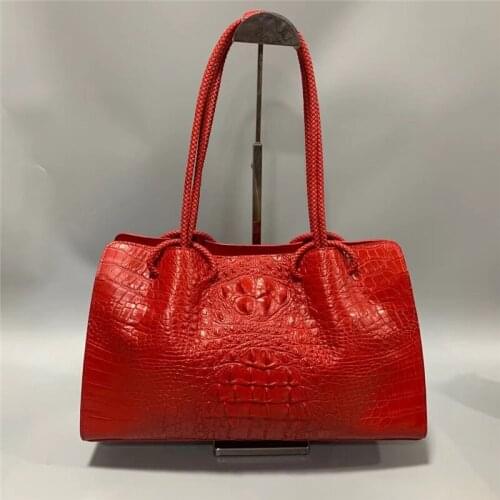 Authentic True Crocodile Skin Women Single Shoulder Bag Genuine Alligator Leather Lady Large Red Purse Female Top-handle Handbag