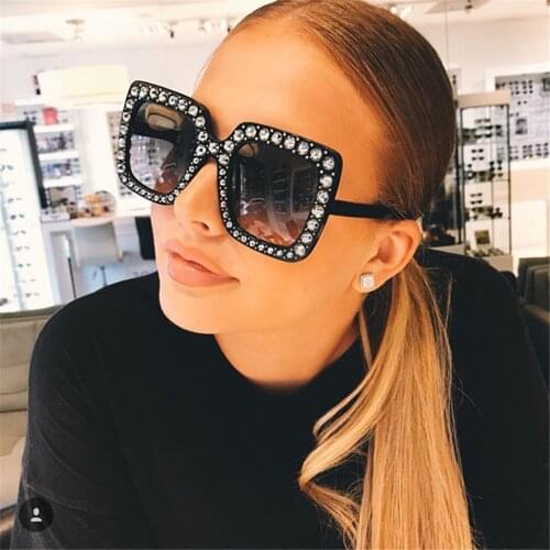 2021 Big Square Rhinestone Vintage Sunglasses For Women Fashion Crystal Oversize Sun Glasses Retro UV400 Protection Eyewear