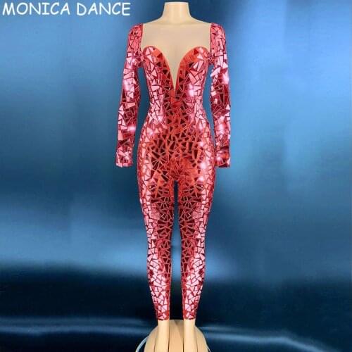 Women Sexy Stage Mirror Transparent Chest Jumpsuit Prom Party Birthday Celebrate Outfit Women Bar Singer Dancer Outfit