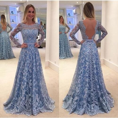 Beauty Emily Elegant Lace Long Evening Dresses 2020 for Women Formal Party Prom Dresses A line Backless