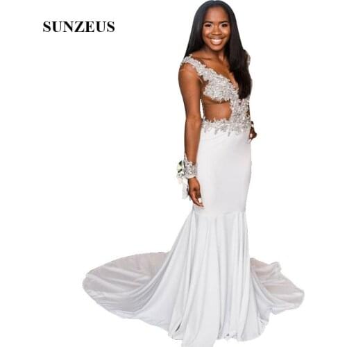 Sheer Long Sleeves Appliques Illusion Bodice Sexy Prom Dresses With Beads Sequins Long Ivory Party Gowns vestidos de galas