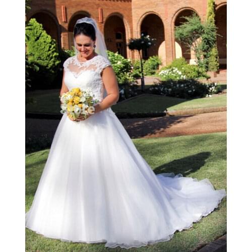 Robe De Mariee Scoop Neck A Line Wedding Dresses 2020 Sexy Illusion Appliques Bridal Gown Plus Size wedding gown