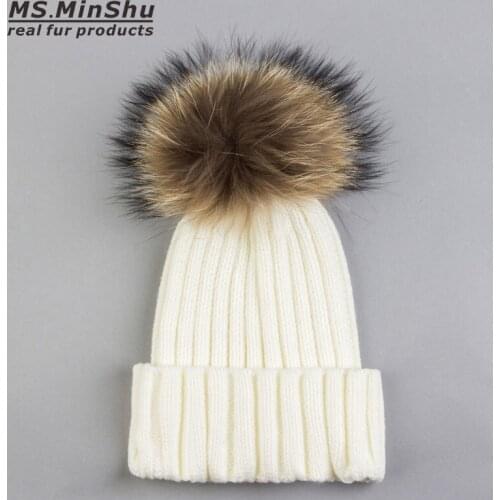 Adult Winter Hat With Fur Pompom Knit Beanies with Fox Fur Pompom Cap Hat Unisex Beanies with Real Fur Bobble Hat Women cap