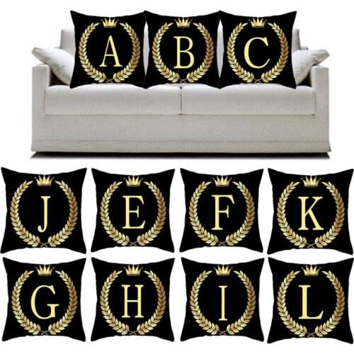 26 Alphabet Crown Pillowcase for Home Decorative Pillows Covers Black Square English Letter Cushion Cover Couch Pillows 45*45cm