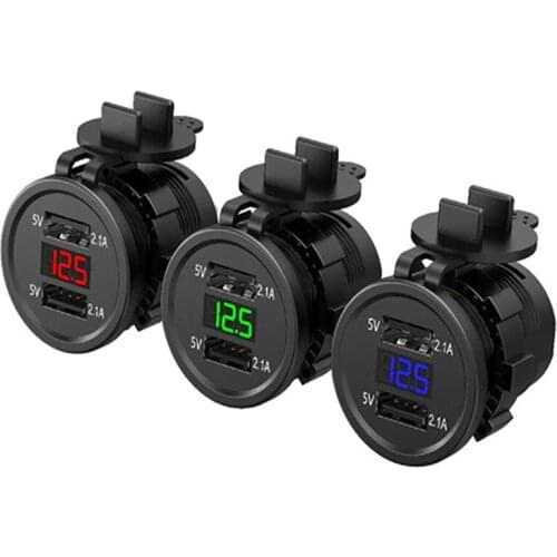 4.2A Car 2 Port Dual USB Charger Adapter Cigarette-Lighter Socket LED Voltmeter with Waterproof Cover