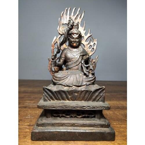 8" Tibet Buddhism Old Bronze Cinnabar Fudo Acalanatha Buddha Statue Fudo Myojin Sitting Buddha Enshrine the Buddha