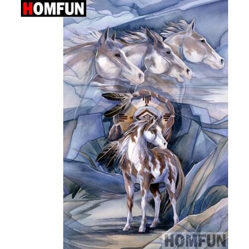 HOMFUN Full Square/Round Drill 5D DIY Diamond Painting "Horse feather" Embroidery Cross Stitch 5D Home Decor Gift A08832