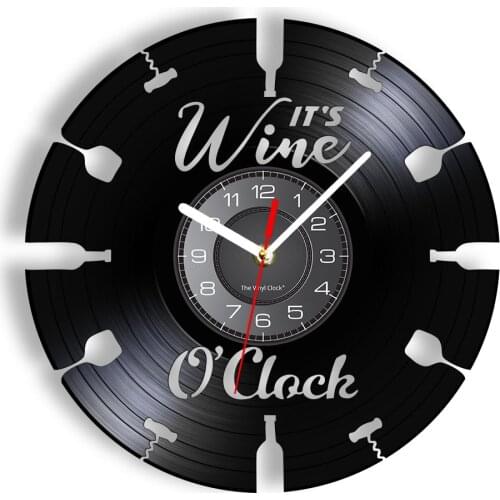 Wine O'Clock Alcohol Drinks Vinyl Music Record Wall Clock Cabin Bar Home Decor Retro Timepieces Wall Watch Wine Beer Lovers Gift