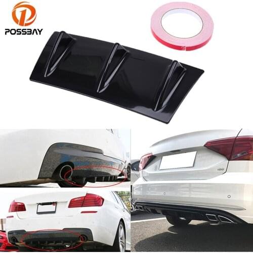 POSSBAY Black Car Rear Bumper Lip Diffuser Shark Fin Back Bumper Spoiler Lip Splitter Universal 3 Fin Car Exterior Replacement