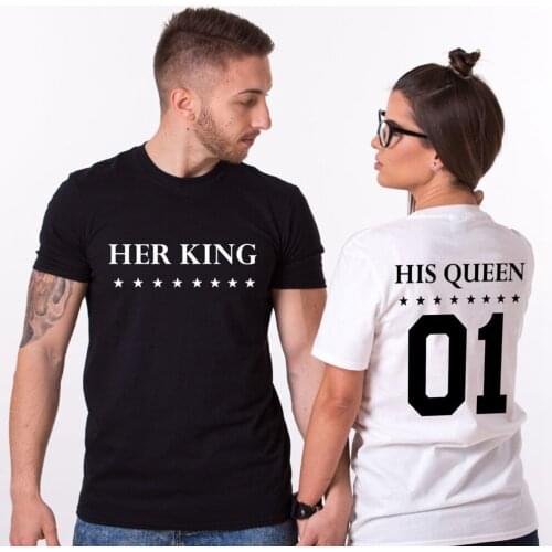 King Queen Letter Print In Front and Back Short Sleeve Cotton Tee Lovers T-shirts Men Women Summer Tops Couple T Shirt