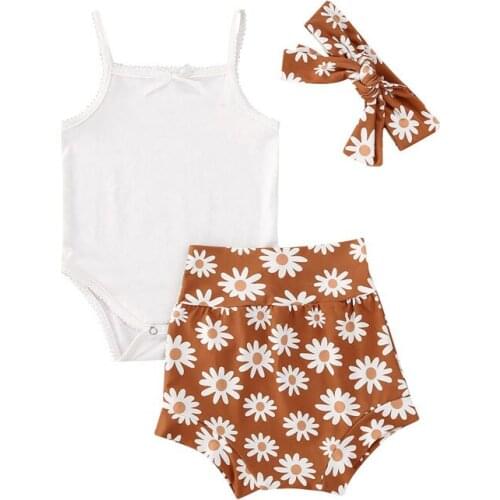 Pudcoco New 3Pcs Baby Girls Clothes Set Summer Sleeveless Top + Floral Shorts+Headband Kids Fashion Summer Outfits 0-18 Months