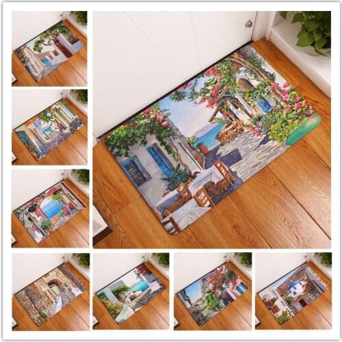Hongbo Retro Style Painting Print Carpets Anti-slip Floor Mat Outdoor Rugs Creative Street View Front Door Mats