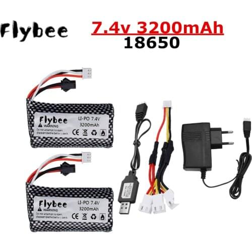 7.4V 3200mAh lipo Battery for YDI U12A Syma S033g Q1 TK H101 RC Toy boat Car Tank parts 7.4V 18650 Battery SM Plug Charger Set