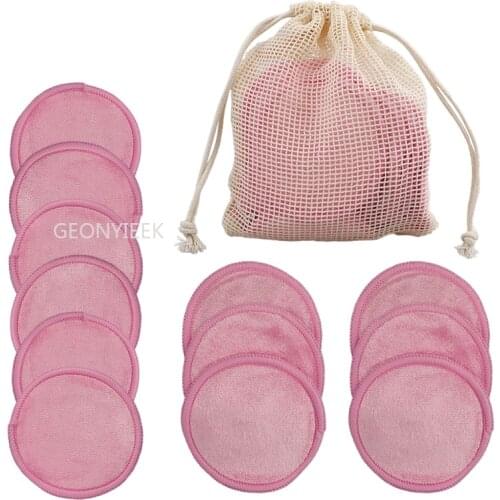 Reusable Bamboo Makeup Remover Pads 12pcs/Pack Washable Rounds Cleansing Facial Cotton Make Up Removal Pads Tool