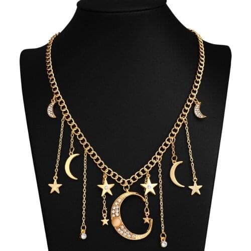 Multilayers Star Moon Choker Necklace For Women Gold Silver Chocker collier ras du cou Tassel Charm pendant Necklace Jewelry