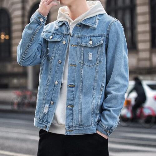 Trendy Denim Jacket Mens Spring and Autumn Korean Style Handsome Mens Jacket Loose Leisure All-Matching Top Spring Clothing