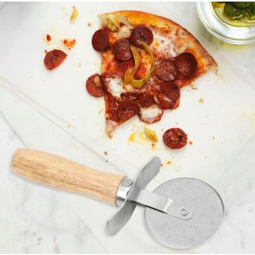 HILIFE Stainless Steel Pizza Knife With Wooden Handle Home Kitchen Accessories Pastry Pasta Dough Baking Tool Round Pizza Cutter