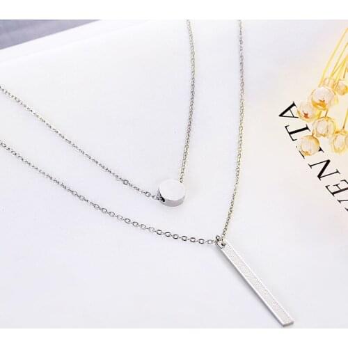 Charming Stainless Steel Rectangle bar Kolye Chain Necklaces Double Layer Pendant Necklace High quality Womens Birthday gift