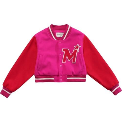 Sexy Women Short Jacket Single-breasted V-neck Color Matching Letters Embroidery Baseball Uniform Coat Harajuku Slim Jackets