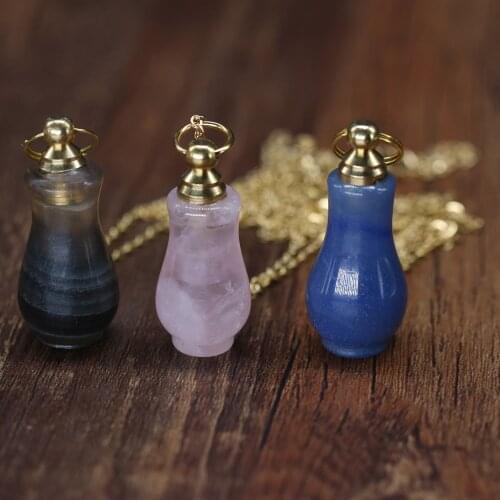 Natural Stone Perfume Bottle Necklace Vase Shaped Semi-Precious Pendant Charms For Elegant Women Love Romantic Gift 60 CM