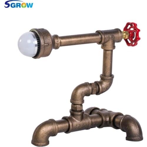 SGROW Loft Industrial Desk Lamp Iron Pipe Table Lamp Creative Phonograph Decorative Desk Light for Living Room Bedroom Light