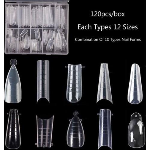 120 / 60 / 24 Pcs Clear Dual Nail Forms Full Cover Quick Building Gel Mold Tips DIY Nail Extension Accessoires Manicure Tools