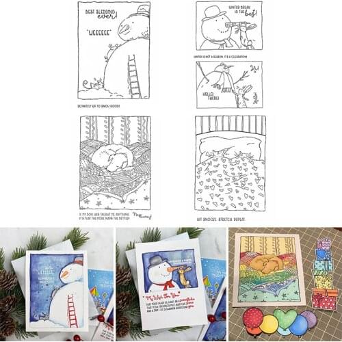 4.3*6.3 inch Clear Transparent Stamps Huge Snowman Mouse Dog Snooze Funny Sentences DIY Craft Making Template Scrapbooking