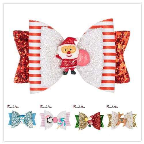 Thumblina 3.5'' Christmas Hair Bows for Girls with Xmas Snowman Party Hairgrips Christmas Hair Accessories