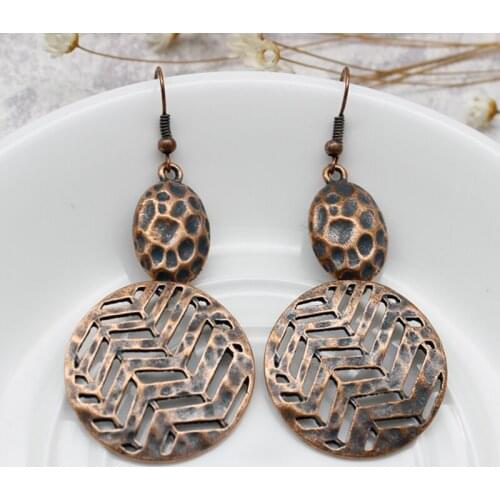New Bronze metal big circle multilayer Earrings Vintage Hollow pattern boho long Drop Earrings Ear Rings Party Jewelry d'oreille