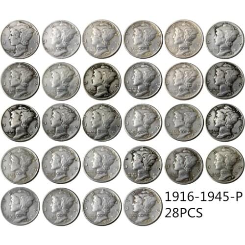 US 1916-1945 PSD 79PCS Mercury Head Ten Cents(Dimes) Silver Plated Copy Coin