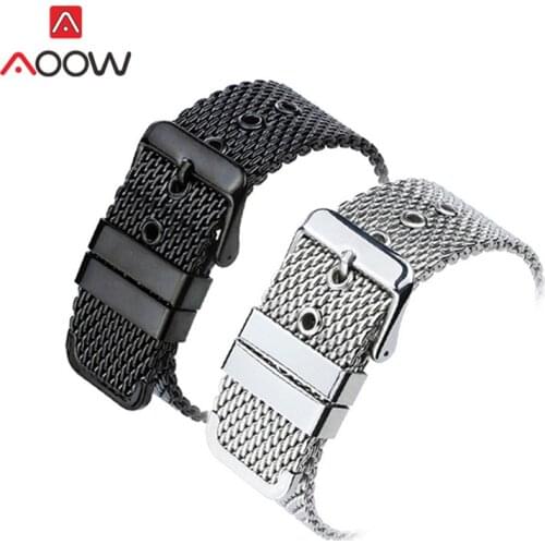 18mm 20mm 22mm 24mm Universal Milanese Loop Band Stainless Steel Strap Pin Buckle Watchband Bracelet Accessories Black Silver