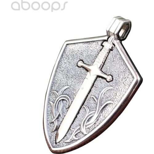 Vintage Solid 925 Sterling Silver Medieval Sword and Shield Pendant for Men Boys,Detachable,Free Shipping