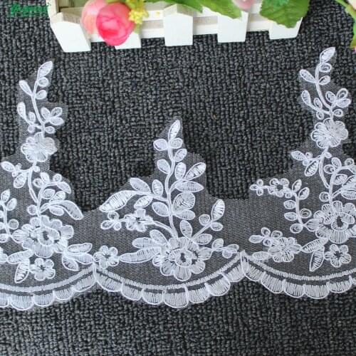 YACKALASI 5 Yds White Bridal Wedding Lace Fabrics Appliqued Scalloped 3D Flower Embroidered Sewing Trims For Dress 12cm