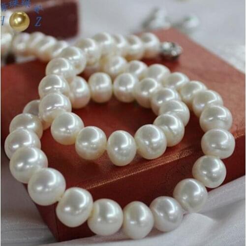 Fine Jewelry Natural color 10-11mm large light natural freshwater pearl necklace classic 925 Silver clasp