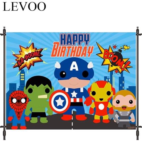 LEVOO Photography Backdrop Cartoons Doll Hero Birthday Guard Backdrop Photocall Photobooth Studio Shoot Fabric
