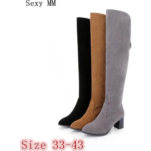 Spring Autumn Women Over the Knee Boots Square High Heel Woman Thigh High Boots Plus Size 33 - 40 41 42 43