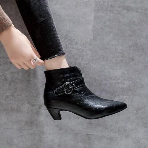 Autumn Women Booties Casual Low Heels Spring Woman Pointed Toe Ankle Boots Black Green Botas Mujer 2021 Female Shoes 32 33