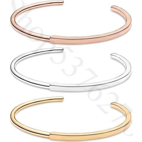 Authentic 925 Sterling Silver Signature I-D Fashion Bangle Fit Pandora Women Bead Charm Bracelet Gift DIY Jewelry