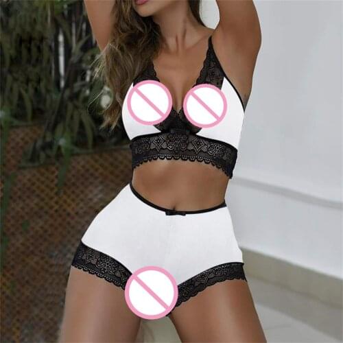 Large Size Lingerie Womens Underwear Sexy Fun Bra Suits Edge Shorts Suit No Rims Lace Solid Underwears lenceria talla grande 00